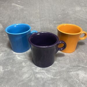 Fiesta Ware Mugs Retired O‎ Ring Handle HLC Coffee 10oz USA Colorful Lot of 3